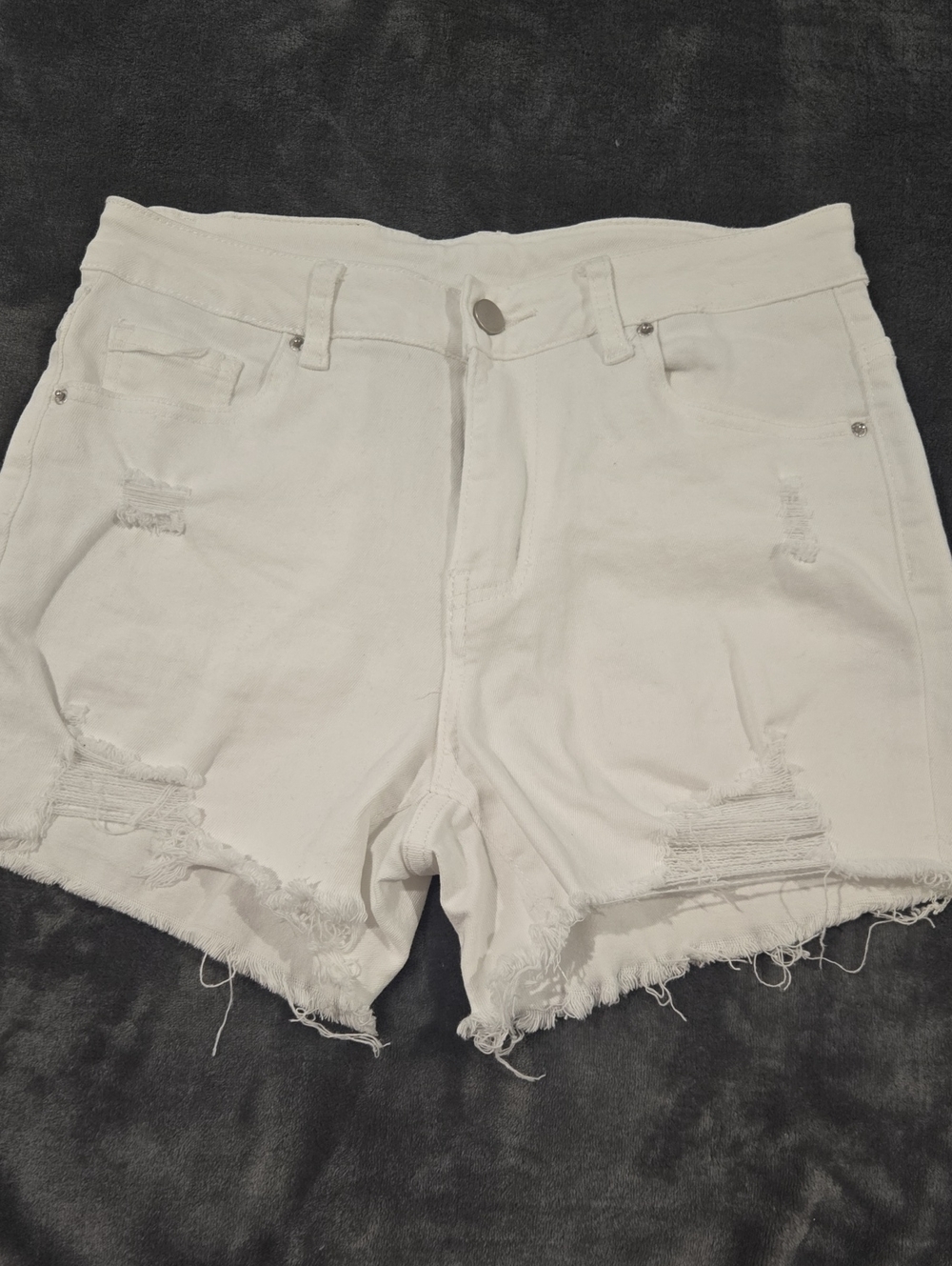 High-Rise White Distressed Women's Denim Shorts